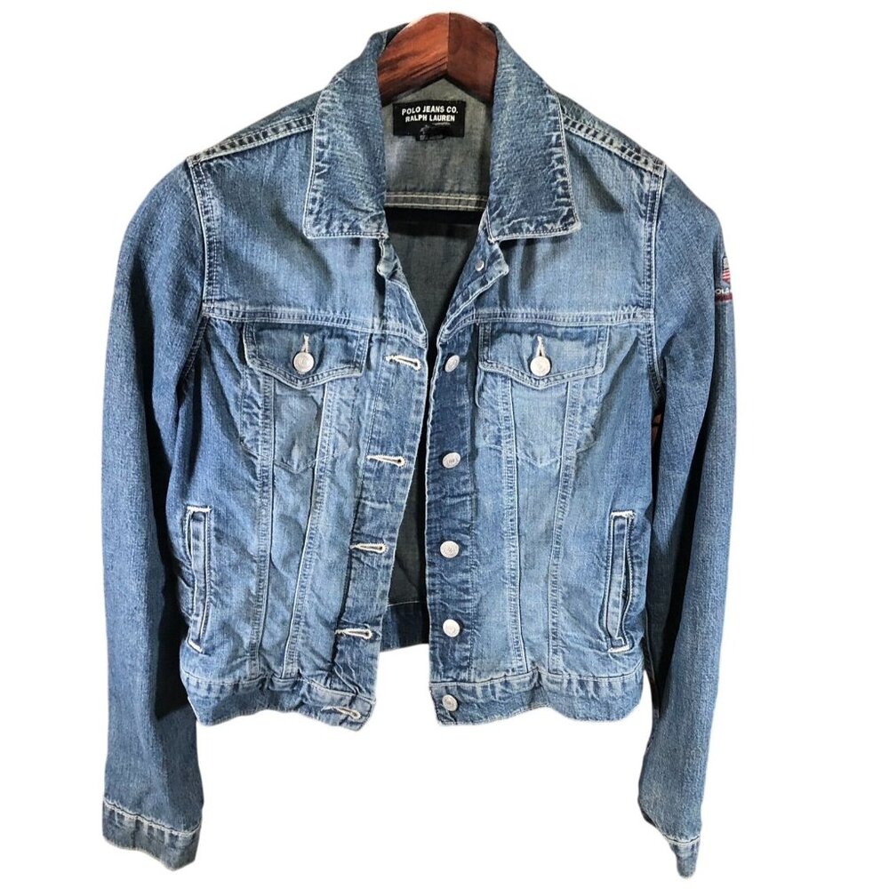 Polo Jeans Co. Ralph Lauren Womens Denim Jacket M Blue Cotton Button Up Collared
